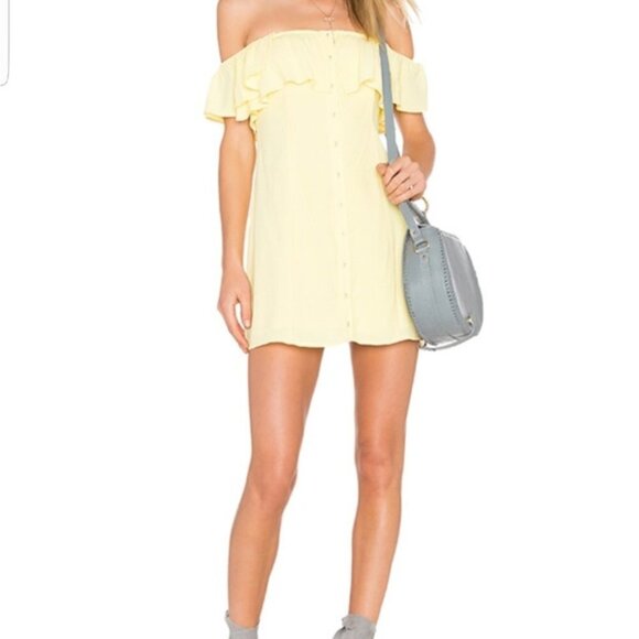 NWT Privacy Please "Norval" Off Shoulder Button Down Mini Dress in Yellow Sz. M - Picture 1 of 3